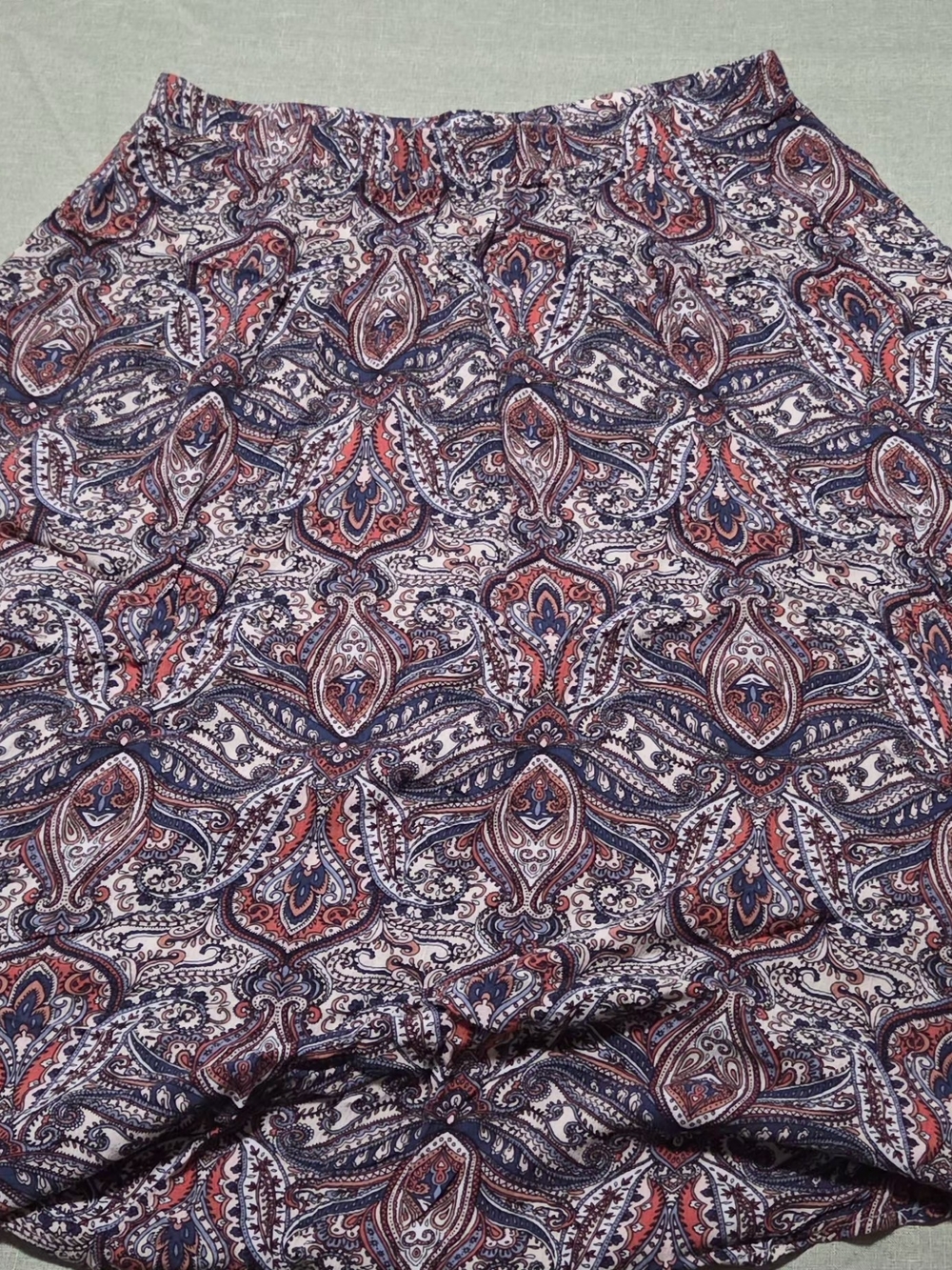 Paisley Print Skirt in Navy and Coral